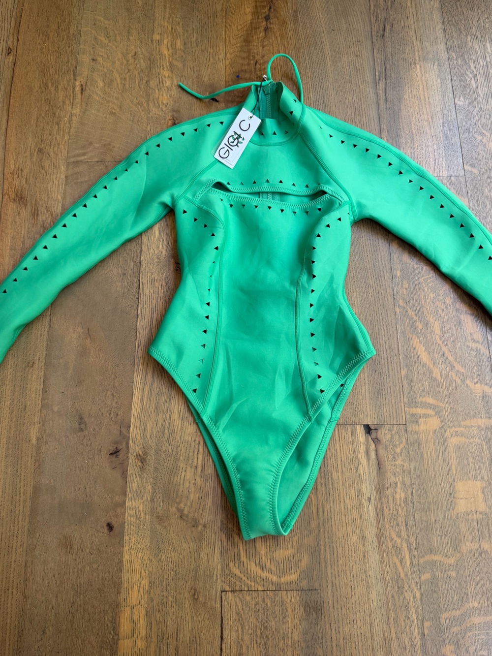 GIGI C Bright Green Long Sleeve One-Piece Swimsuit with Triangle Trim